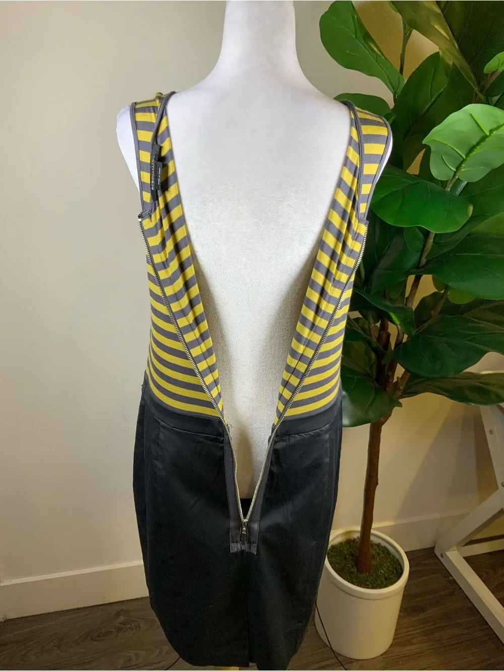 BCBGMaxAzria Yellow and Gray Striped Tank-Pencil Skirt